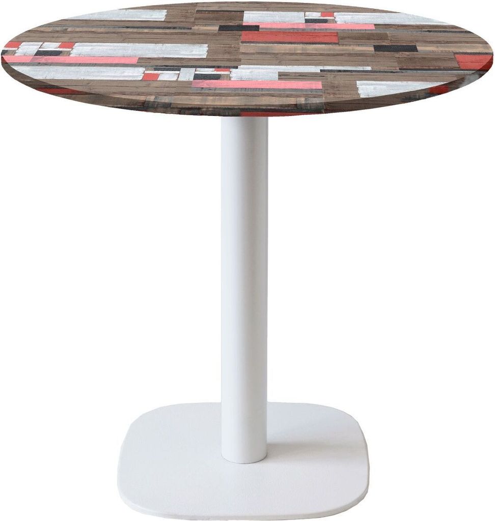 Runder Tisch Ø 70 cm – Rundes Modell, weißes Bein, rötliches Holz