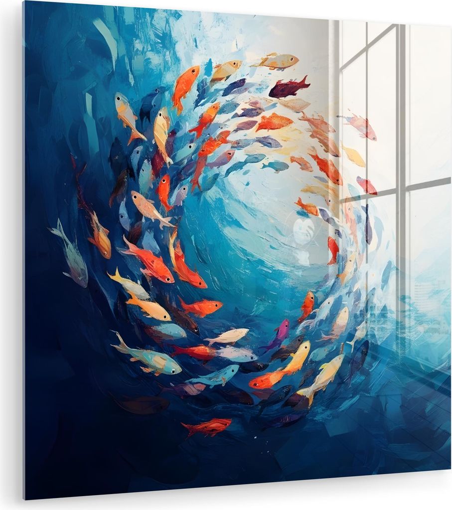 MuchoWow Glasbilder - Bilder auf Wandbild - Foto auf Glas Meer - Fische - Bunt - Dynamisch 50x50 cm Wanddekoration aus Glas - Acrylglasbild - Acryl...