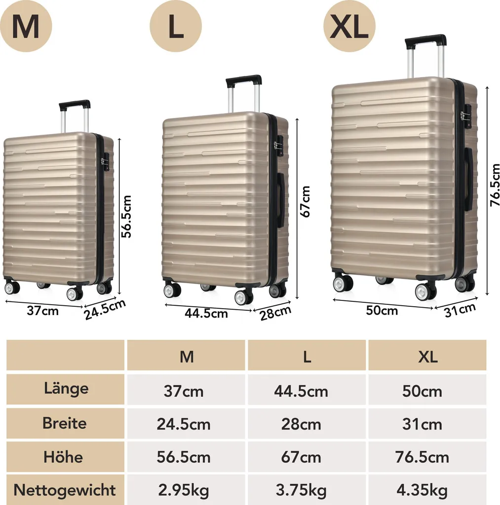 Set 3 Trolley Merax Oro - Valigie Rigide con TSA per Ogni Viaggio - 8