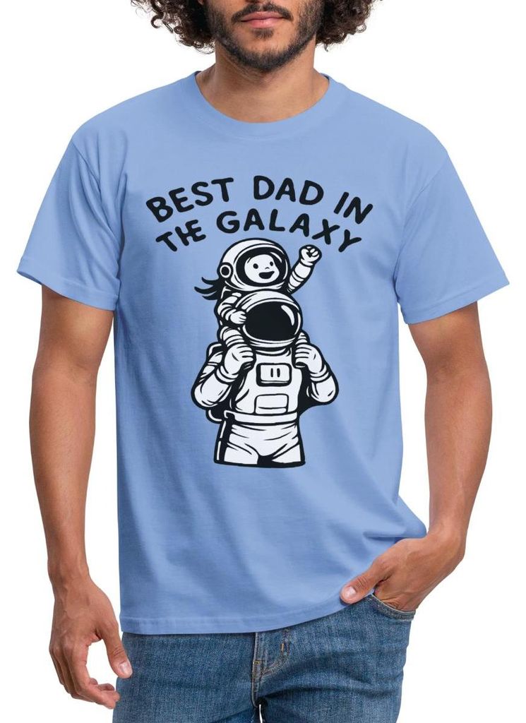 Spreadshirt Astronaut Papa Mit Kind | Best Dad In The Galaxy Männer T-Shirt, XL, Carolina Blue