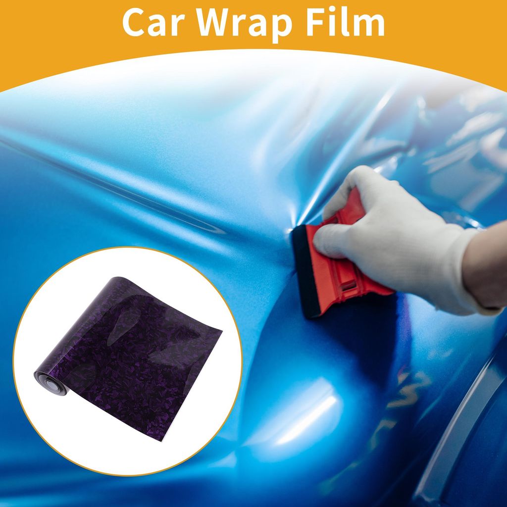 Autofolie 30 x 150 cm Selbstklebende Blumen Carbon Vinyl Folie 5.5mil PET Car Wrapping Folierung Universal für Auto Motorrad Violett Glanz