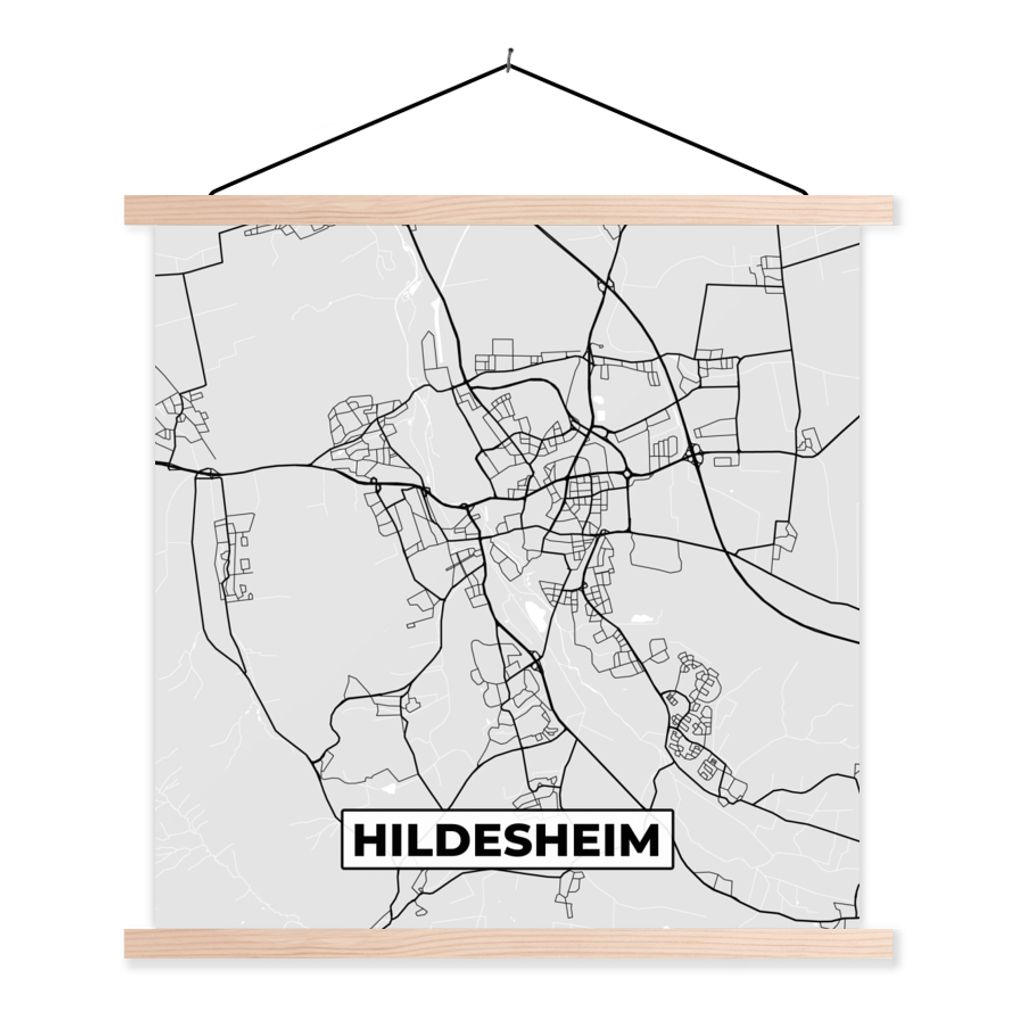 MuchoWow Textilposter Hildesheim - Karte - Stadtplan - Deutschland - Karte 40x40 cm mit holzfarbenen Rahmen - Posterleiste