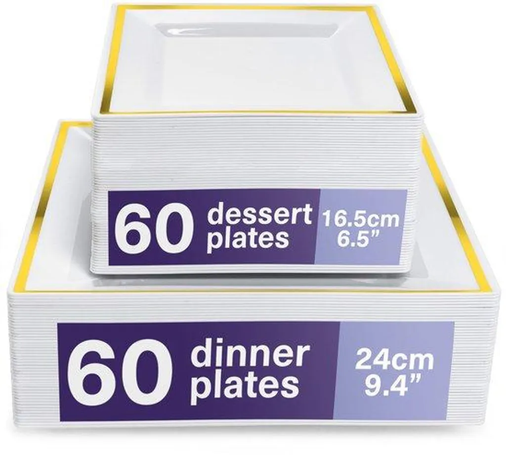 Grand Plateau de Fête Blanc 120 cm - Bordure Dorée et Plastique Robuste