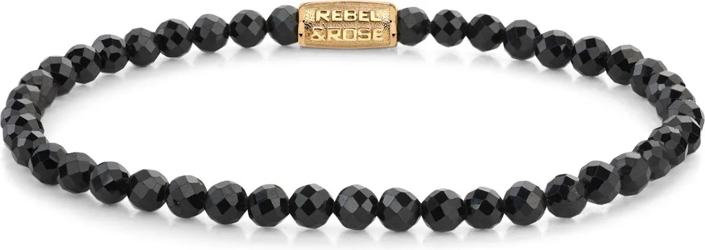 Bracelet élastique luxe Black Glam Rocks Gold 4mm Rebel & Rose S