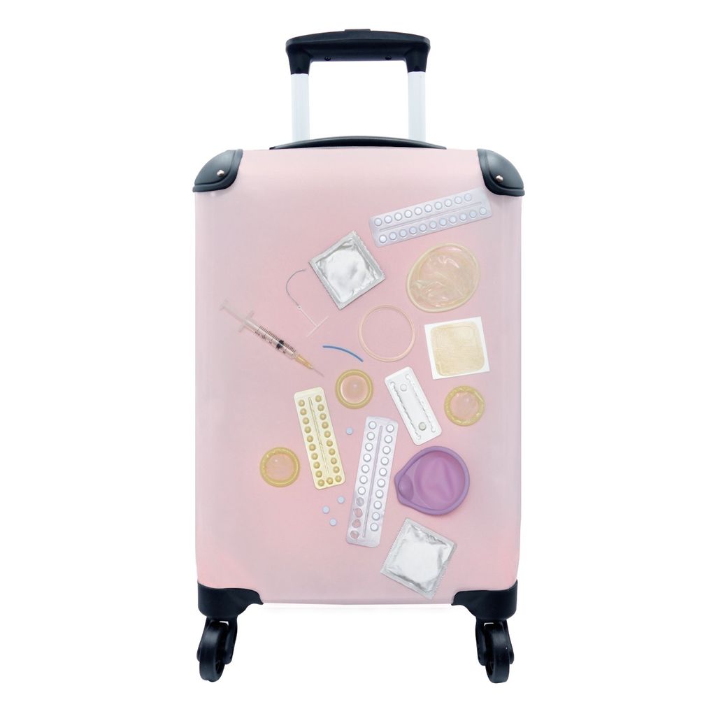 MuchoWow Koffer Handgepäck Trolley Rollkoffer Kleine Reisekoffer mit 4 Rollen - Verwechslung von Verhütungsmitteln - Cabin Size < 55x40x23 cm &...