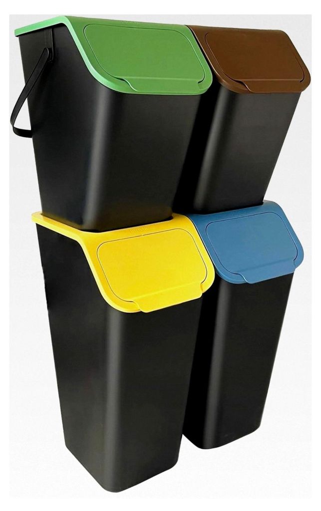 Müllbehälter Set 4 Stück: 2x 25L / 2x 35L, mit Deckel, Mülltrennsystem, Kunststoff, Recyclingbehälter + Filter