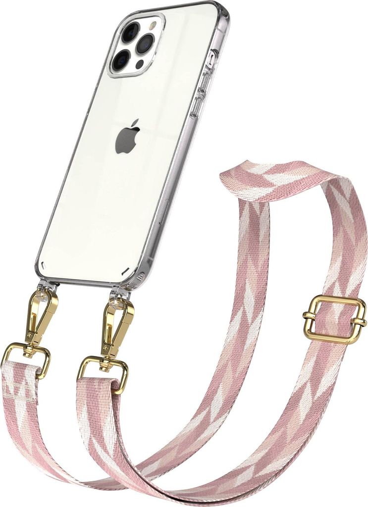 EAZY CASE Handykette - Verstellbarer Trageriemen kompatibel mit Apple iPhone 12 Pro Max, Handykordel mit transparenter Silikon-Hülle, Karabiner Go...