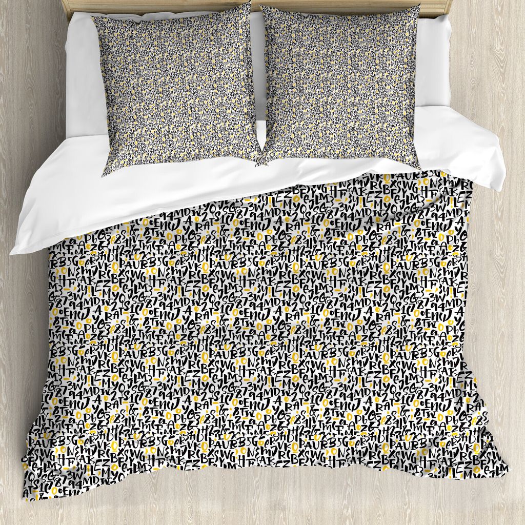 ABAKUHAUS Alphabet Bettbezug Set für Einzelbetten, Typografie und Ziffern, Milbensicher Allergiker geeignet mit Kissenbezug, 155 cm x 220 cm - 80 ...