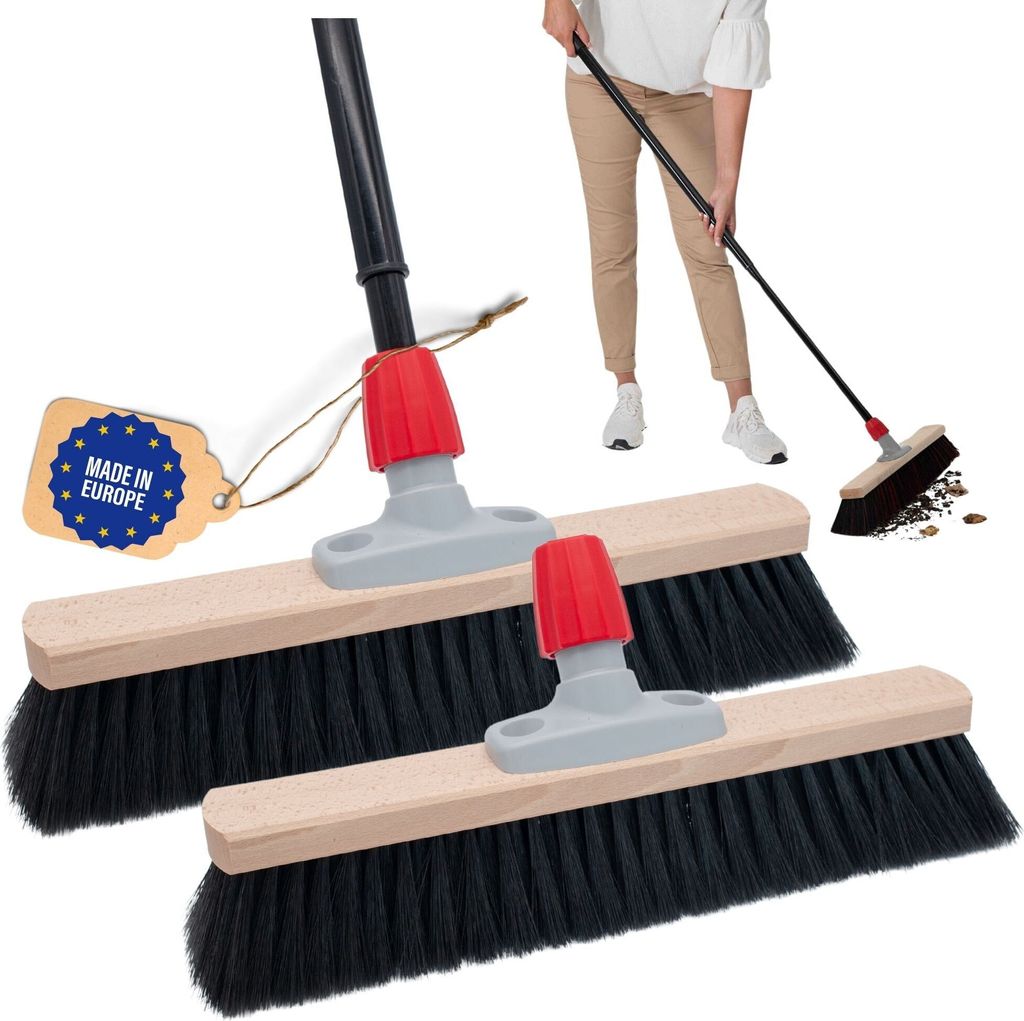 Novaliv 2x Saalbesen 40 cm mit Teleskopstiel Borsten Kunstborsten besen fein Werkstattbesen mit Stiel Hallenbesen Industriebesen Hausbesen Kehrbese...