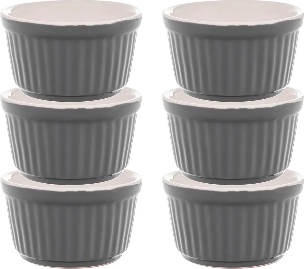 Stampi per soufflé e ramequin - Stampi da forno - Ceramica resistente al calore - Adatti al forno - 9 cm - 150 ml - Set da 6 - Grigio