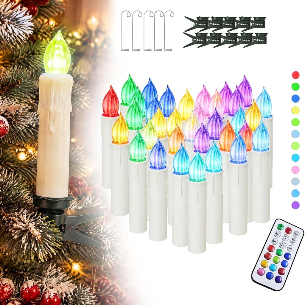 LARS360 LED Christbaumkerzen kabellos mit Klammern und Produktbild 
