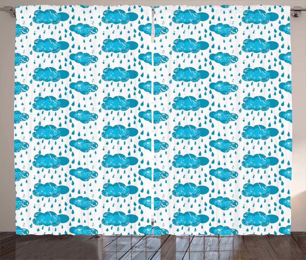 ABAKUHAUS Blau und weiß Rustikaler Vorhang, Regenwolken, Wohnzimmer Universalband Gardinen mit Schlaufen und Haken, 280 x 225 cm, Weiß und Blau