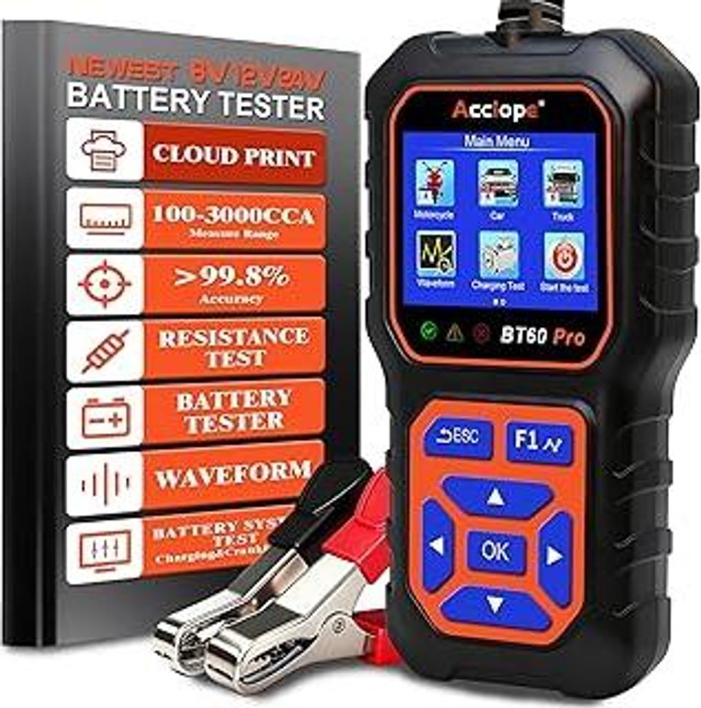 BT60 PRO Autobatterie Tester mit Cloud-Druck 100-3000 CCA, 6V 12V 24V AGM Lithium Gel Batterieprüfer Lade- und Anlasssystem Digitaler Analyzer fü...