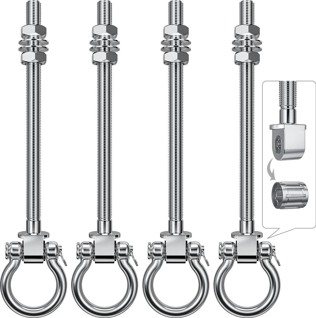 Schwere Schaukelaufhängung aus Edelstahl - Deckenhalterung mit Kugellager - 4er-Set - M10 x 23 cm Schrauben - Tragkraft 816 kg - Silber