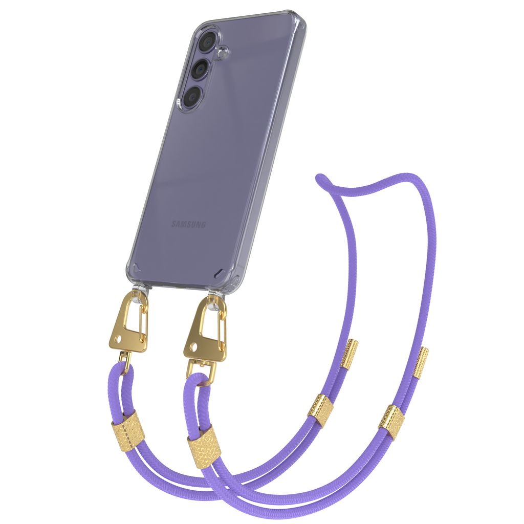 EAZY CASE Handykette für Samsung Galaxy S24, Transparente Silikonhülle mit Band, Clear Case, abnehmbar in Violett
