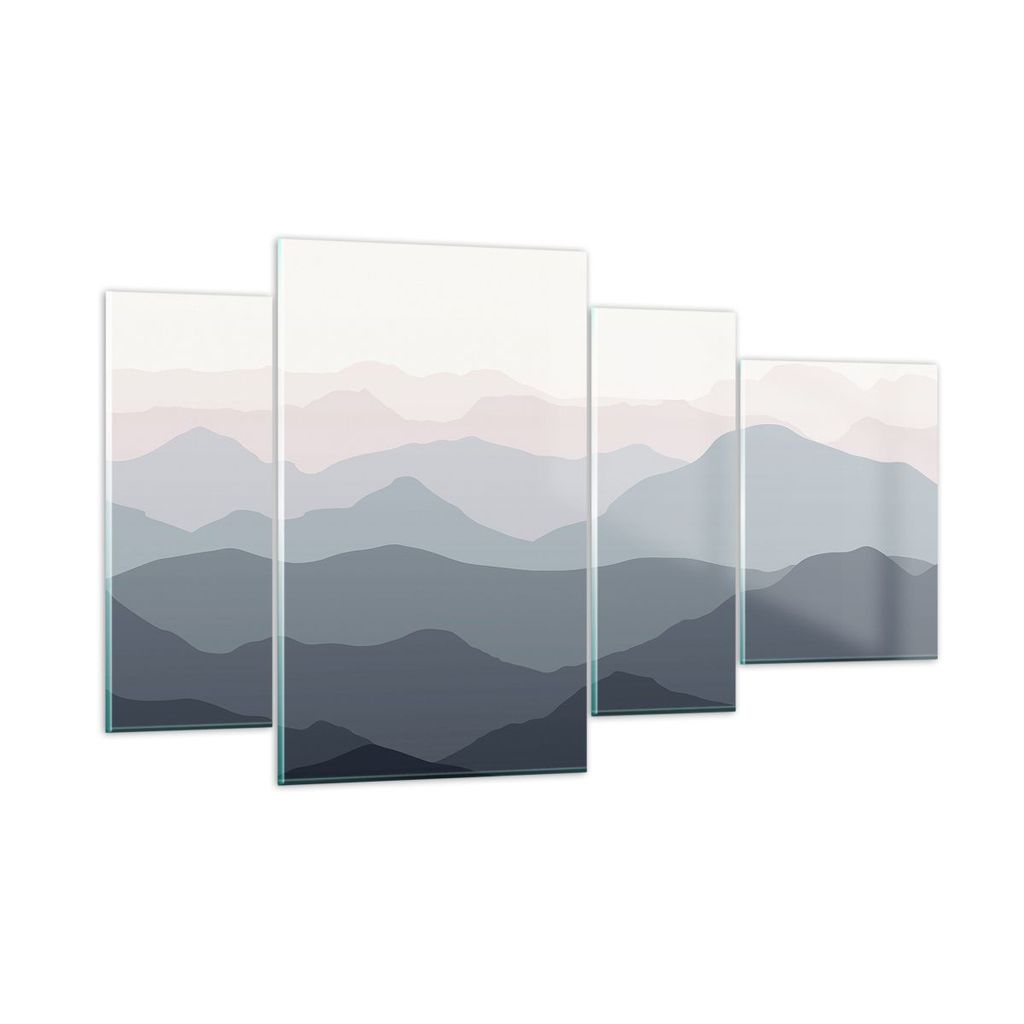 Bilder auf glas - 4 Teile - Berge Grafiken Buntstift - 120x70cm - Glasbilder - Wandbilder - Bilder - zum Aufhängen bereit - Wanddekoration aus Gla...