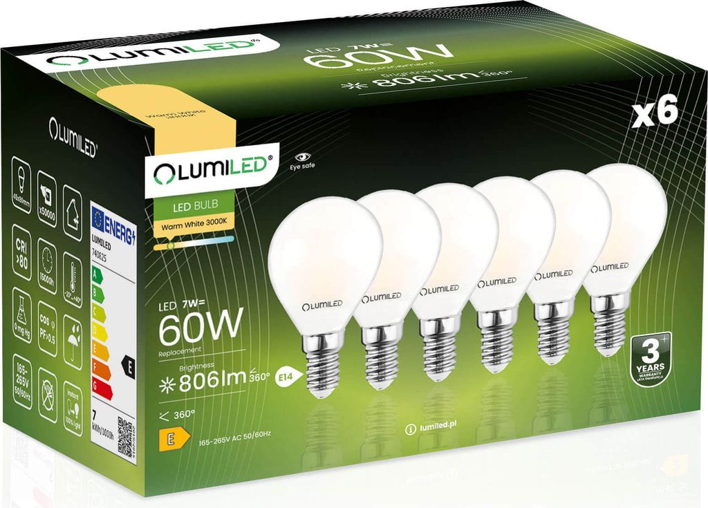 LUMILED E14 LED žiarovka P45 7W nahrádza (60W žiarovku) 6 Obrázok produktu 