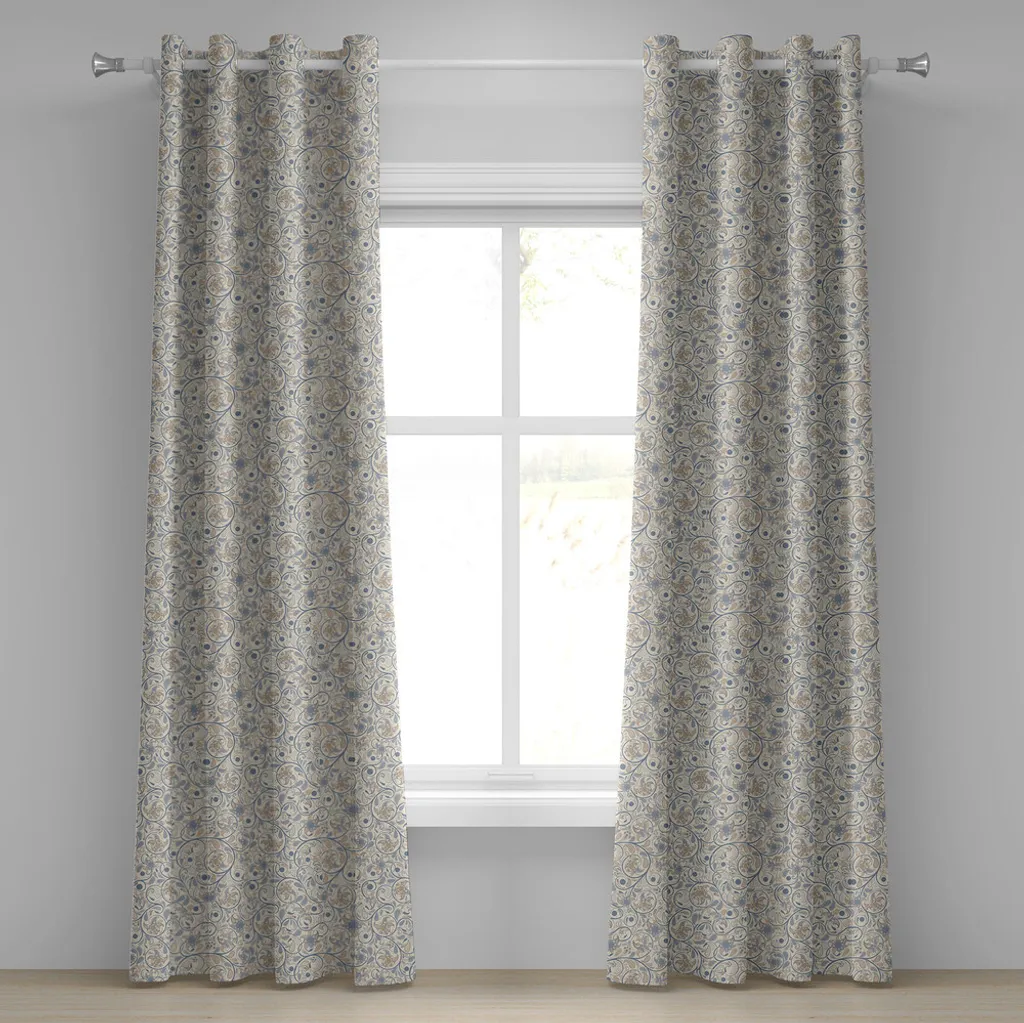 Rideau à œillets vintage ABAKUHAUS 280x245 cm ornement floral beige bleu
