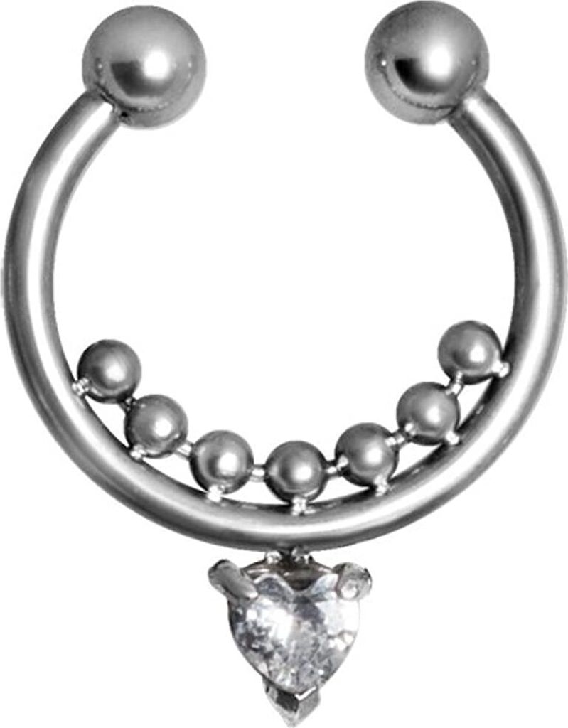 Karisma Fake Shiny Septum Clicker Nasenpiercing Herz Piercing-Ring mit Zirkonia in Weiss Edelstahl 316L