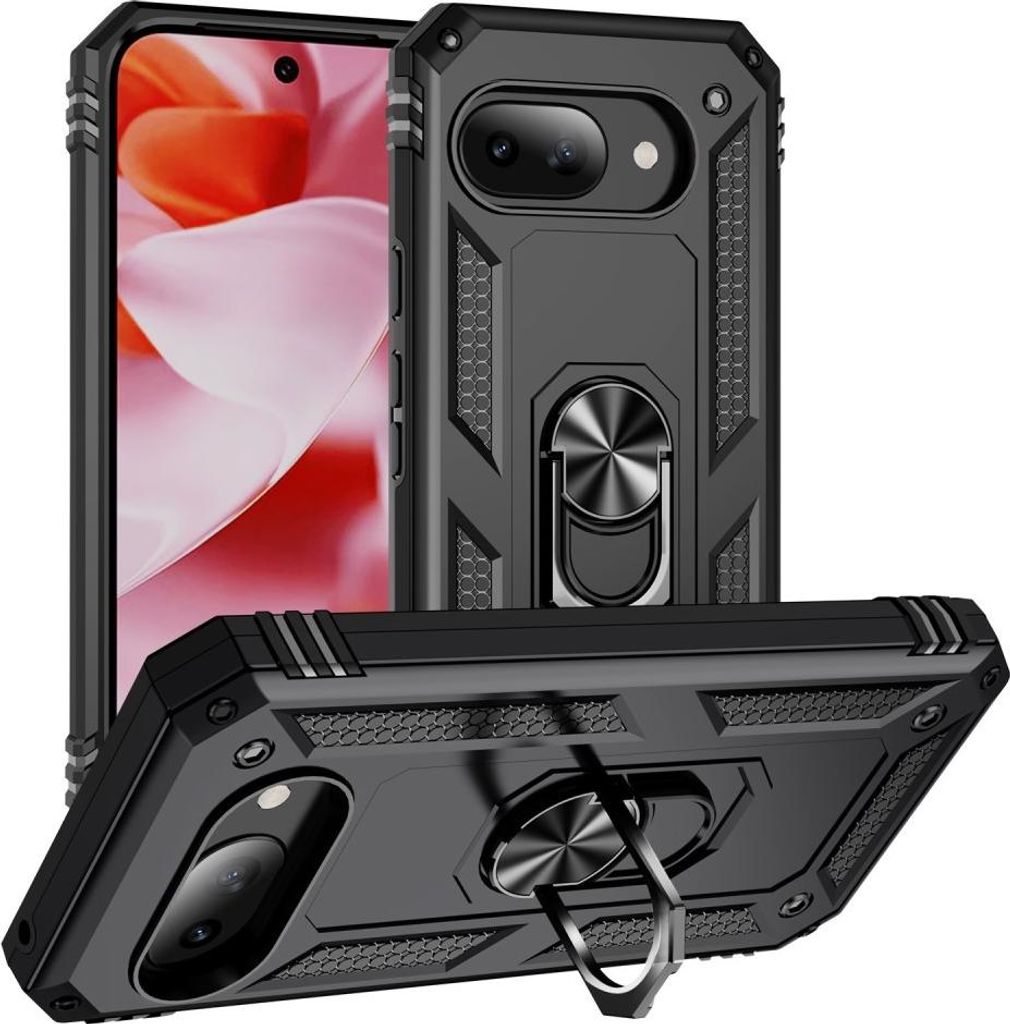 Google Pixel 9a Hülle - Coverup Armor Ring Ständer Back Cover - Schwarz