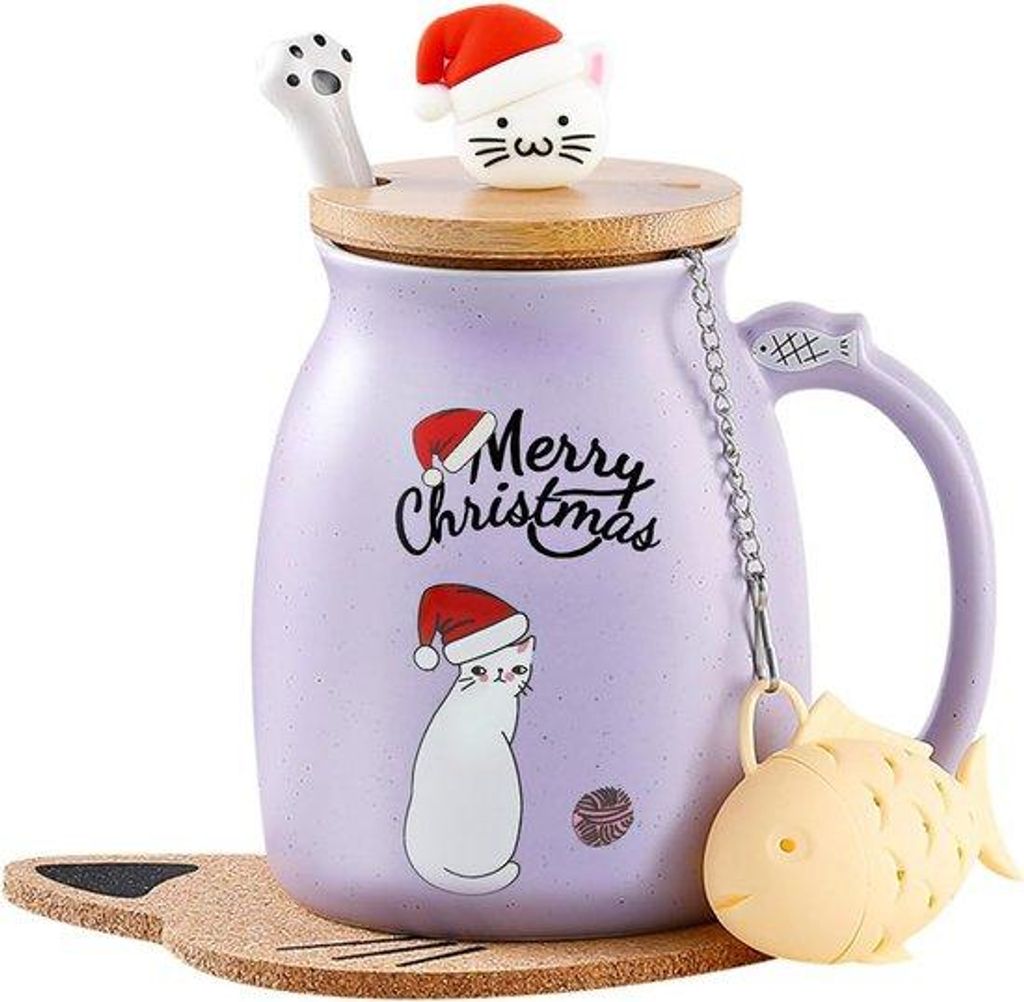 Weihnachtskeramikbecher 380ml mit Deckel und Löffel
