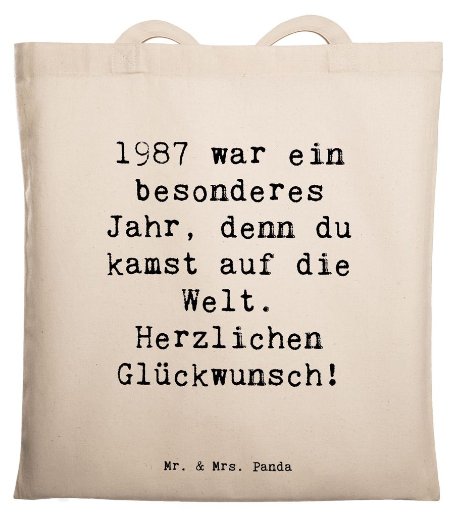 Mr. & Mrs. Panda Tote Bag Spruch 1987 Geburtstag - Transparent - Geschenk, Schultasche, persönliches, Tasche, du kamst auf die Welt, Geburtstagsgl...