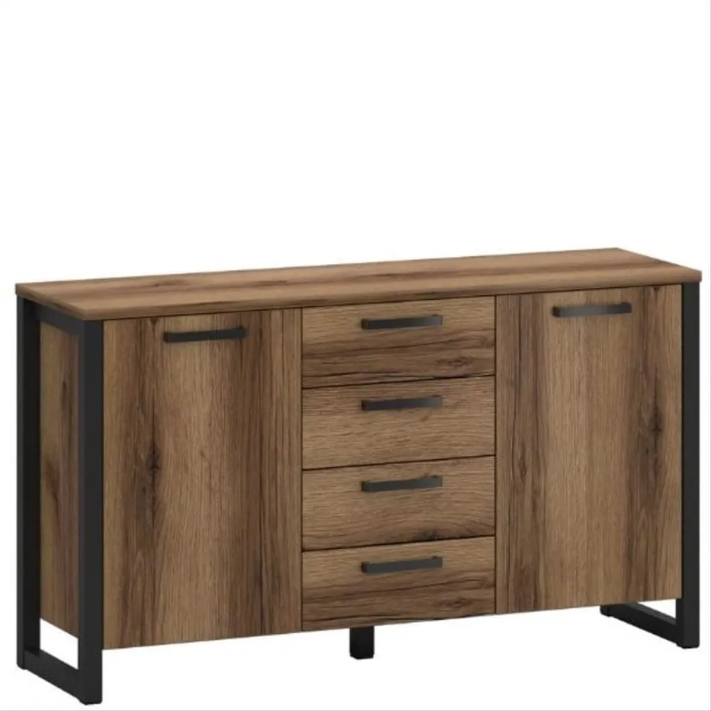 Commode de salon Mares 2 portes 3 tiroirs - Finition bois naturel 120cm