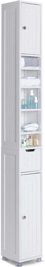 VOUNOT® Badezimmerschrank Hoch mit 2 Türen und 1 Schublade, Produktbild 