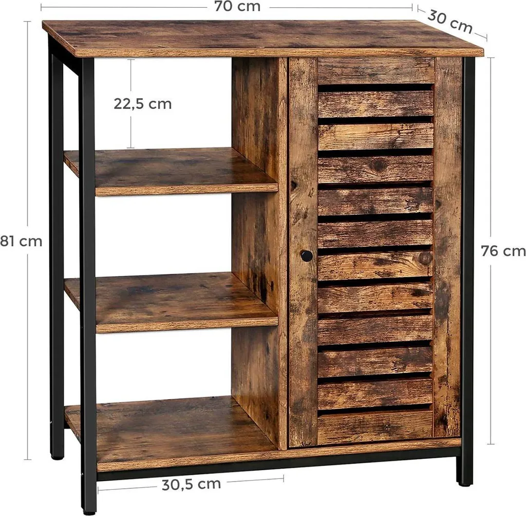 Buffet bas industriel avec porte à lamelles en métal noir et bois foncé - 6