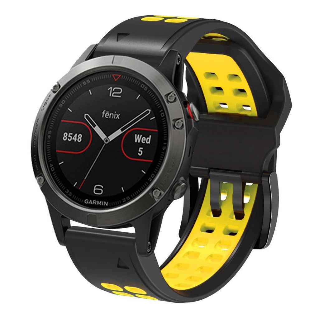 FFO2World Silikon-Sportarmband QuickFit 26 mm für Garmin Fenix 5X–8 (51 mm) & Enduro 1–3 – Ideal für Outdoor & Sport – Schwarz/Gelb