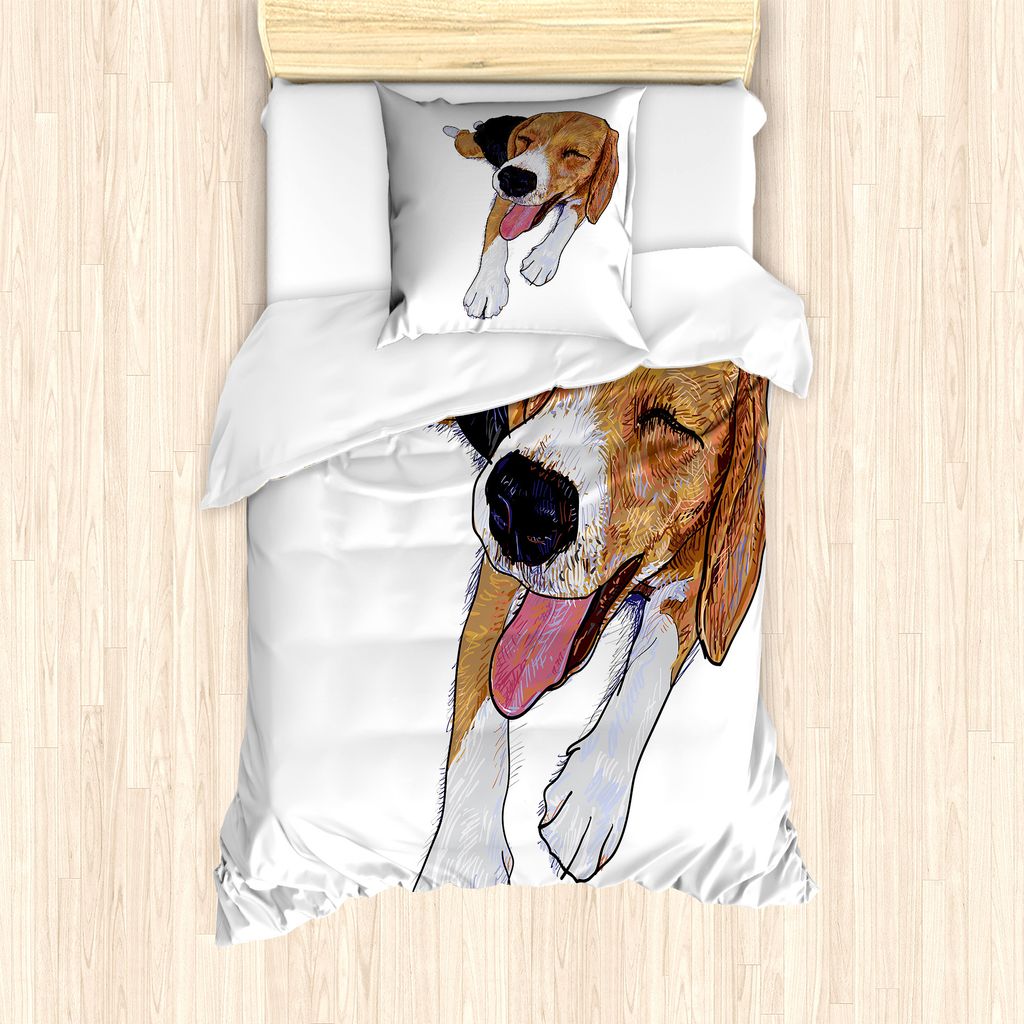 ABAKUHAUS Beagle Bettbezug Set für Einzelbetten, Lächeln Ruhen Hundeskizze, Milbensicher Allergiker geeignet mit Kissenbezug, 135 cm x 200 cm - 8...