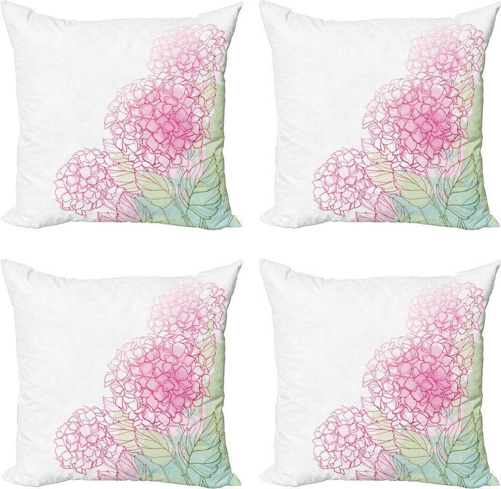 ABAKUHAUS Hortensie Kissenbezug Set (4 Stück), Grunge Farbe Kunst Blumen, Moderner Doppelseitiger Digitaldruck, 40 cm x 40 cm, Hellgrün Rose