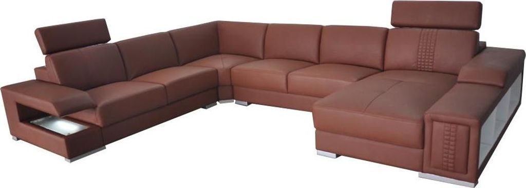 Braun Sofa Ecksofa Wohnlandschaft mit Regal Polster Sitz Garnitur Ledersofa USB