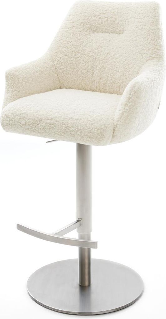 DELIFE Barstuhl Alja-Flex Teddystoff Beige Drehfuß höhenverstellbar Edelstahl Silberfarben Taschenfederkern