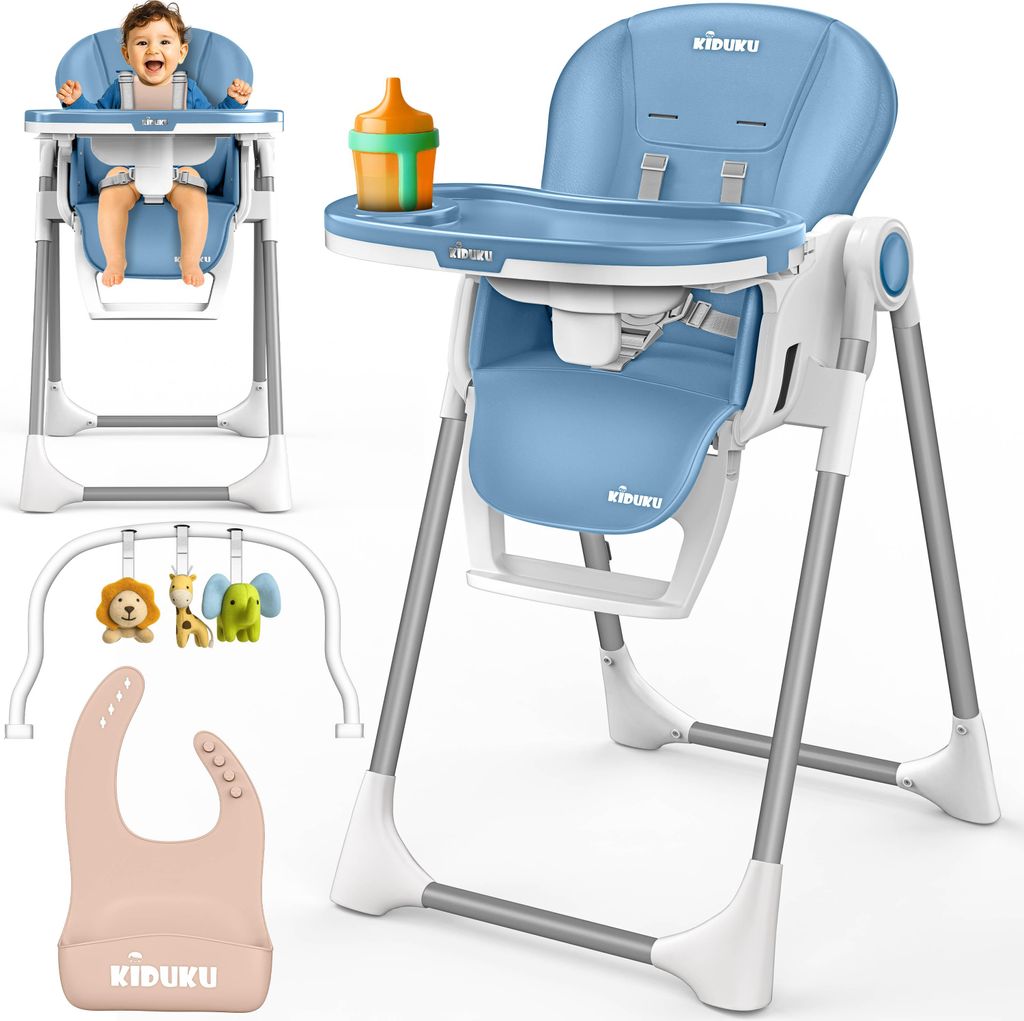 KIDUKU Hochstuhl Baby 3in1 mit Neugeborenenaufsatz + Lätzchen, Spielbogen & Tisch | Kinderhochstuhl klappbar mit Liegefunktion | Kombihochstuhl ...