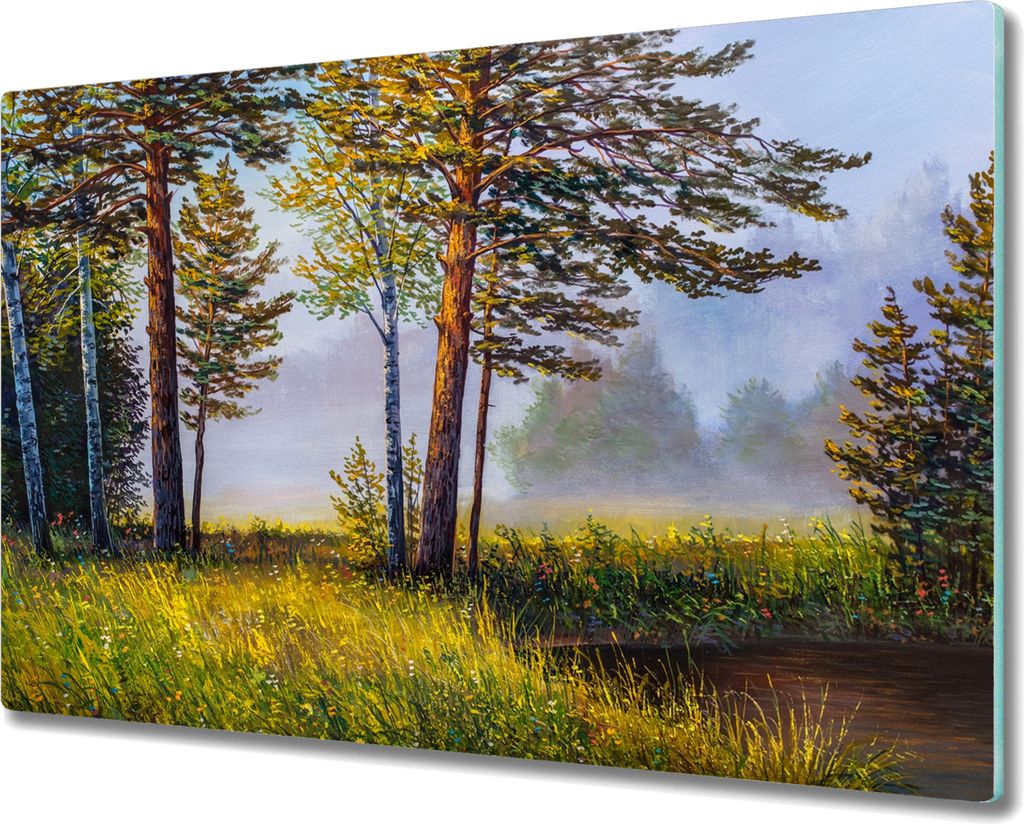 Coloray Hackbrett Kochplattenabdeckung Herdabdeckplatte 80x52 cm Schneidebrett Küchenbrett - Blumen Las Gras