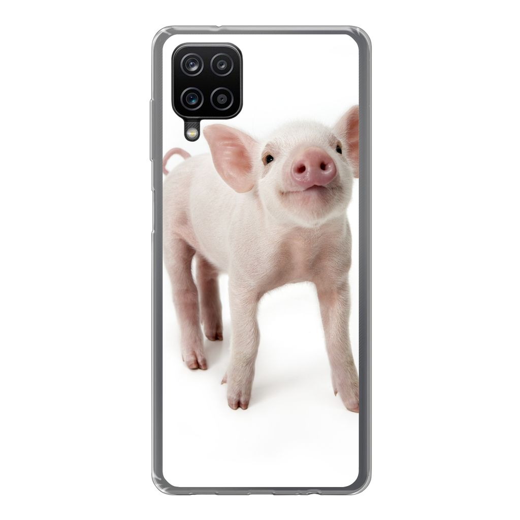 MuchoWow Handyhülle Schutzhülle Hülle für Samsung Galaxy A12 Schwein - Tiere - Weiß Silikon Softcase Handy Hülle - Bild