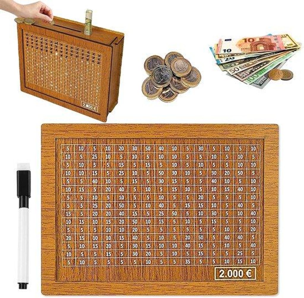 Sparen für Erwachsene - Geldbörse - Geldbörsen - Sparziel - Holz - Bis 10000 Euro - Umweltfreundlich - Junge & Mädchen - Muss-Haben für große...