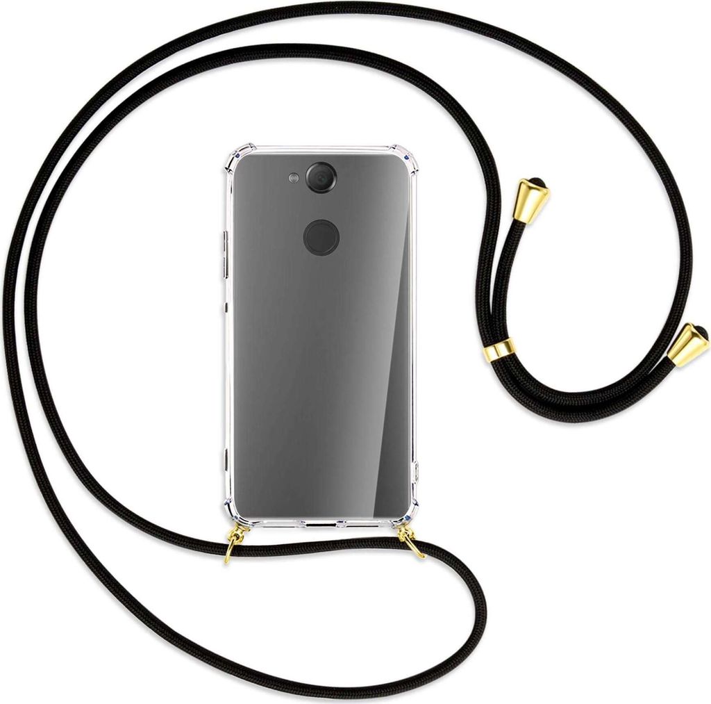 Handykette Backcover-Schutzhülle mit Band (Metall goldfarben) für Sony Xperia XA2 - schwarz