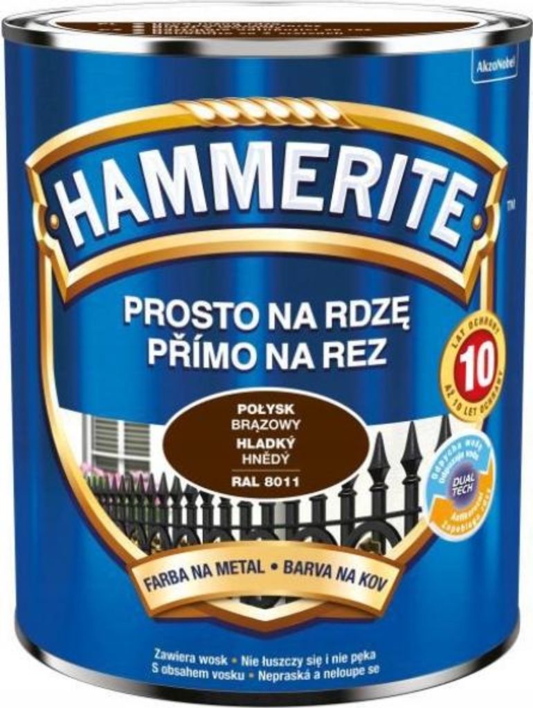 Hammerite Rostschutzfarbe 0,7 l Braun Korrosionsschutzfarbe für Metall Hochglanz