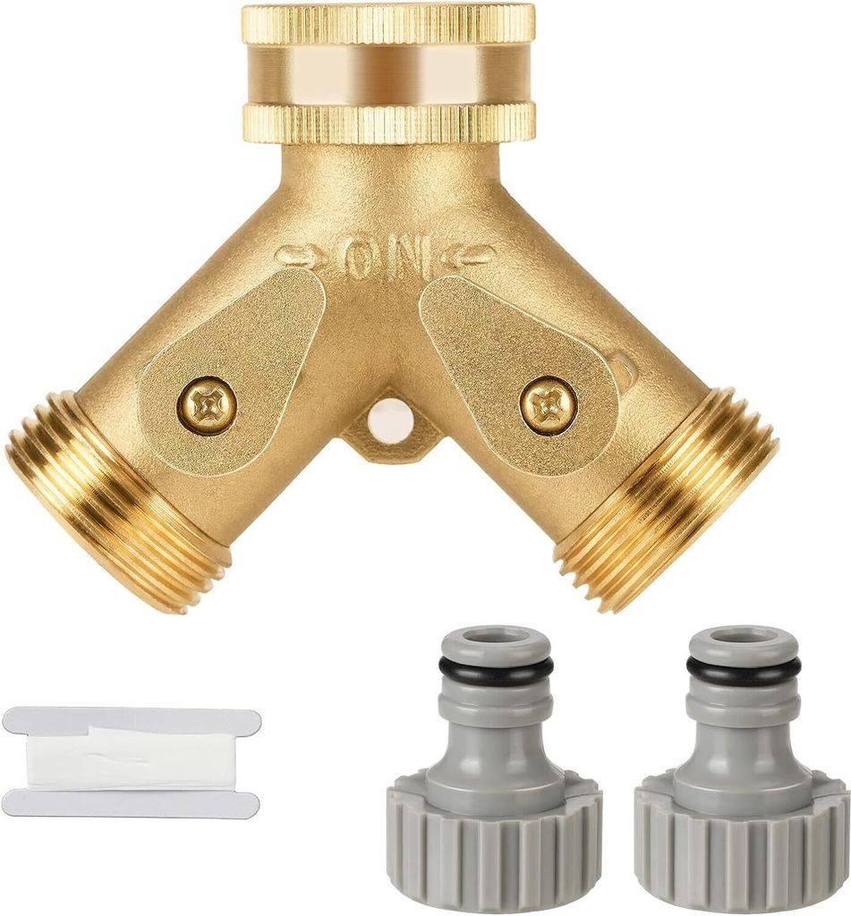 Y-Verteiler 3/4 Zoll, 2-Wege Y-Verteiler Messing mit 2 Stück 3/4 Gartenschlauch Wasserhahnverbinder für den Einsatz in Haus & Garten