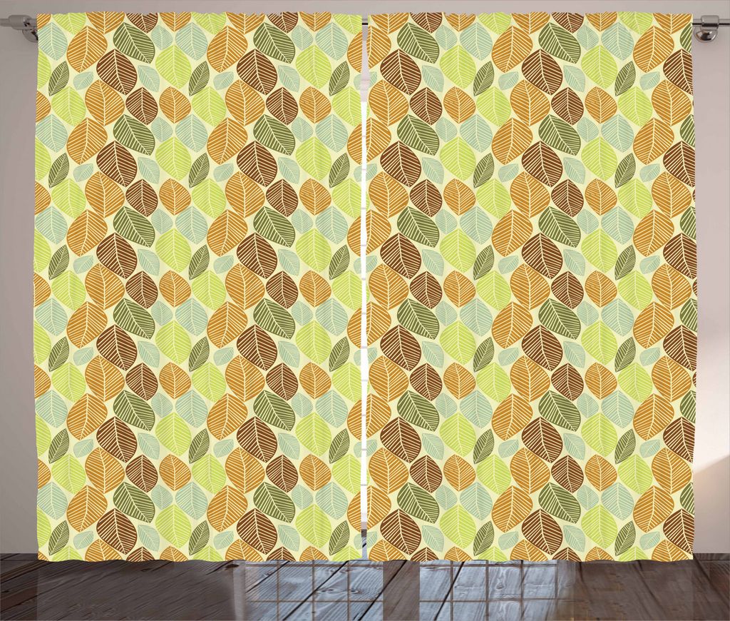 ABAKUHAUS Blätter Rustikaler Vorhang, Soft Colored Herbstlaub, Wohnzimmer Universalband Gardinen mit Schlaufen und Haken, 280 x 225 cm, Mehrfarbig