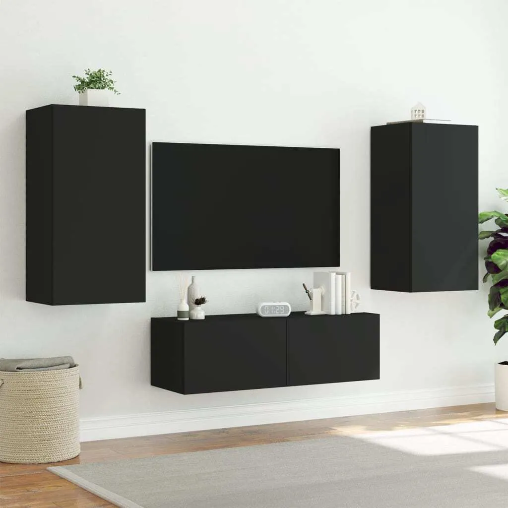 Meuble TV Noir Brillant avec Lampes LED Intégrées, Format 40,5x35x80 cm - 6