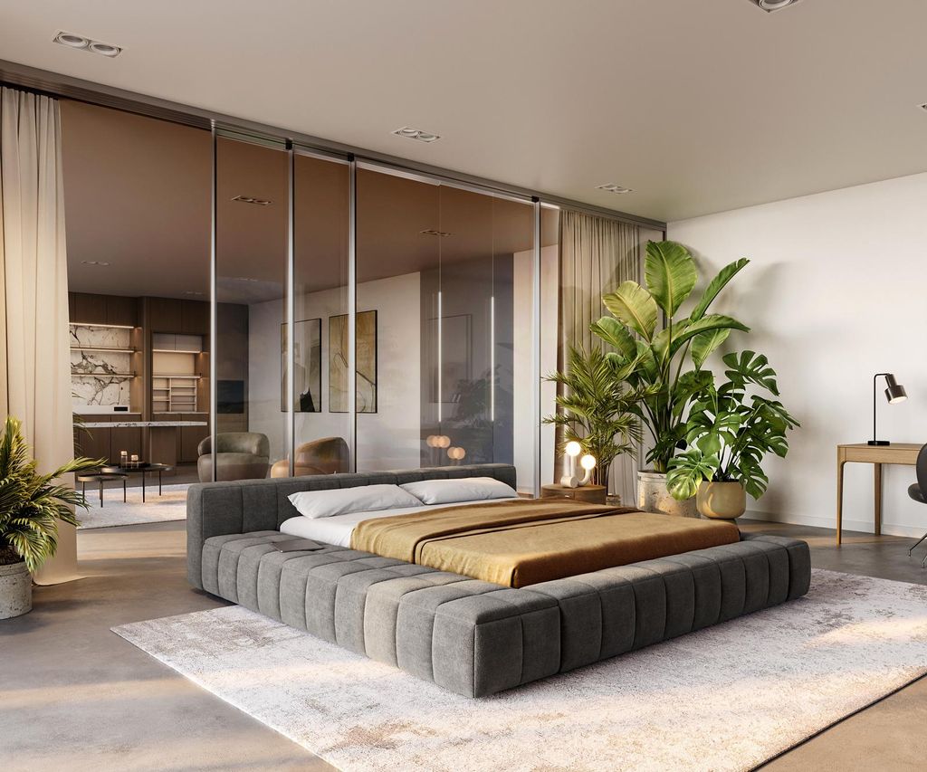 DELIFE Polsterbettgestell Espazio 180x200 cm Bouclé Soft Schlamm mit Stauraum