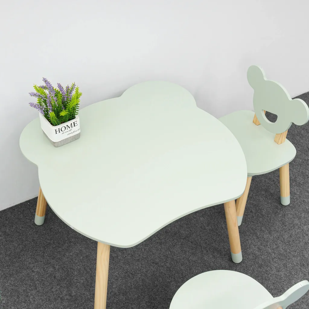 Rebecca Mobili Aniba Table et 2 Chaises Enfants MDF Pin Vert Aqua Brun