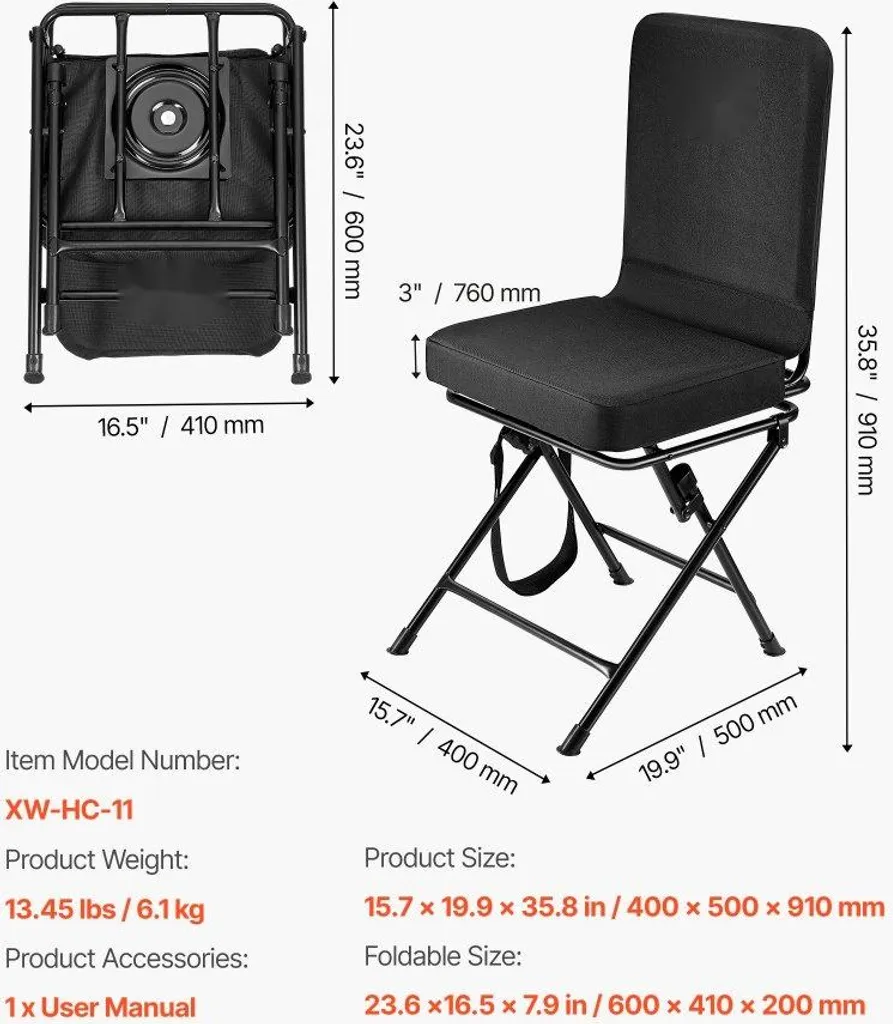 Siège de pêcheur pivotant et pliable - Fauteuil de camping avec dossier - 7