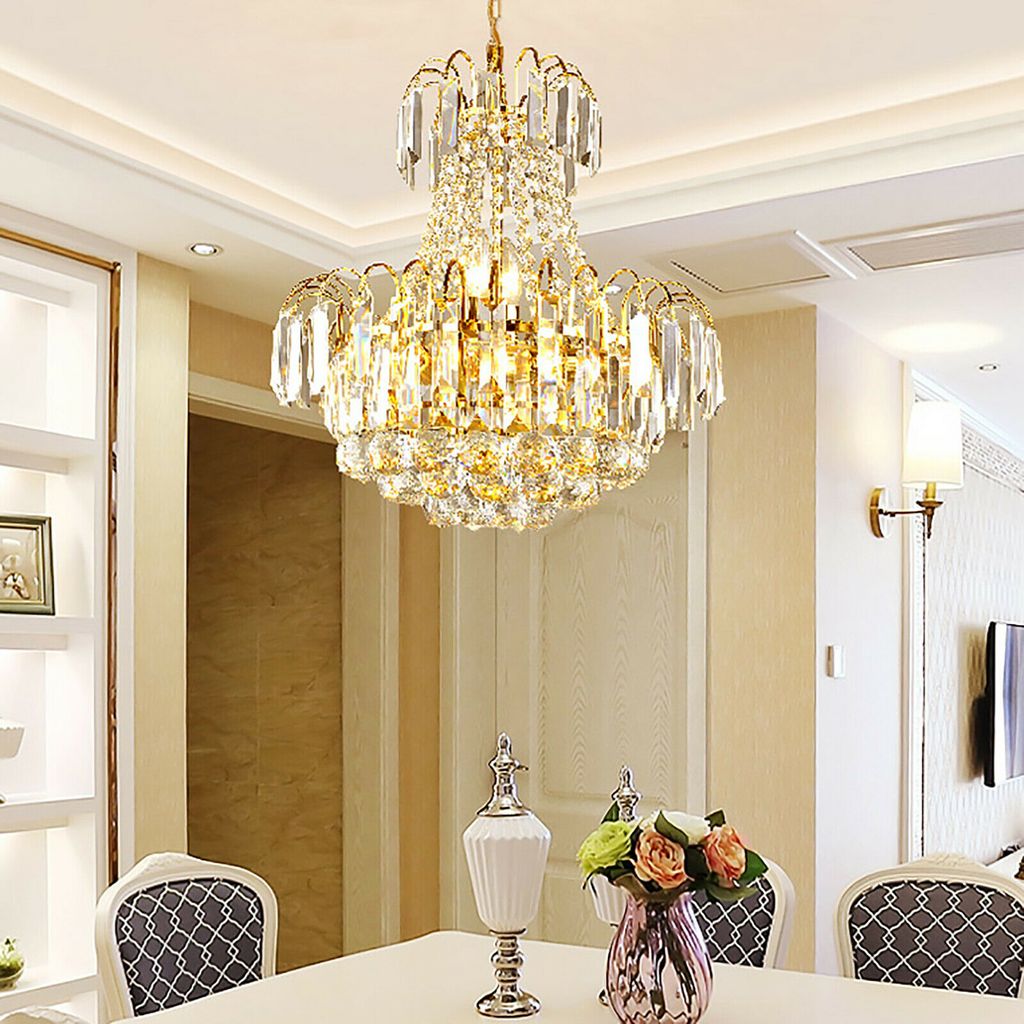 Luxus LED Decken Lampe Ess Zimmer Kristall Spiegel Küchen Leuchte weiß rund 