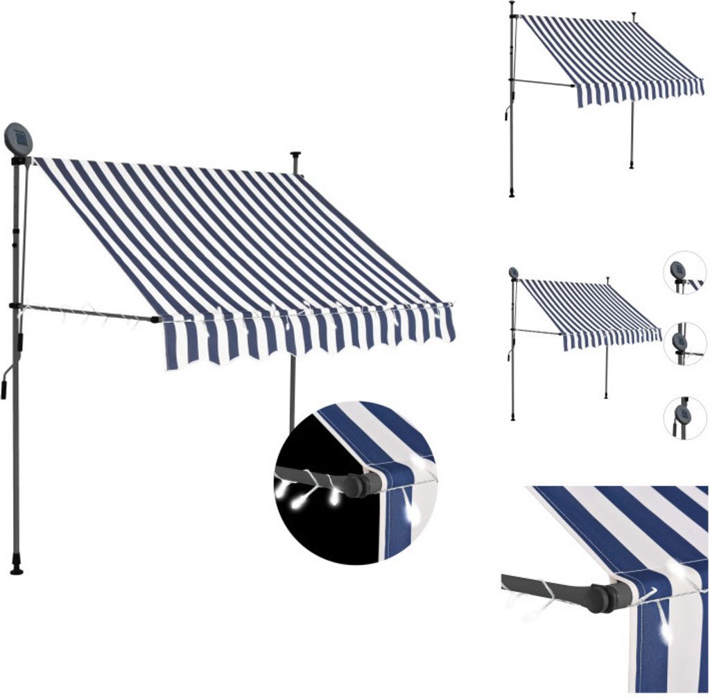 vidaXL Einziehbare Markise Handbetrieben mit LED 200 cm Blau und Weiß - Markisen