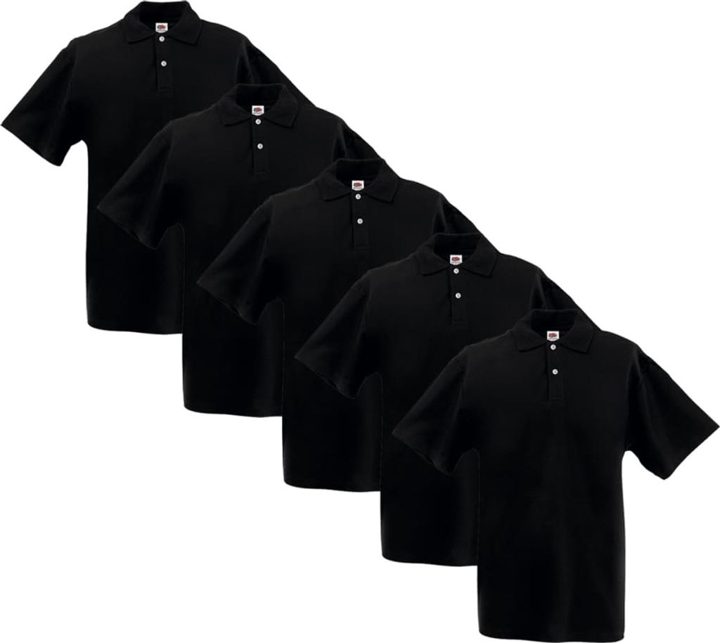 5 x Fruit of the Loom Original Herren-Polo Shirt Schwarz M Immagine del prodotto 