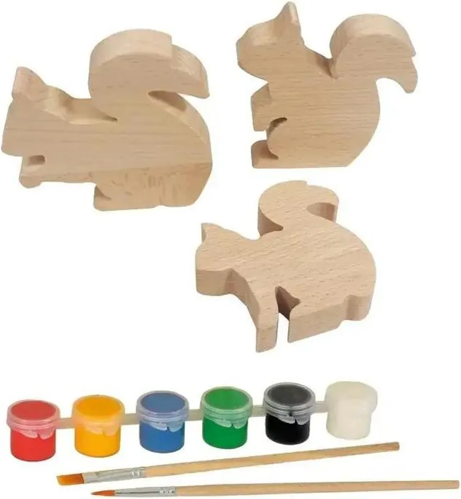 Famiglia di scoiattoli in legno - da dipingere e disegnare